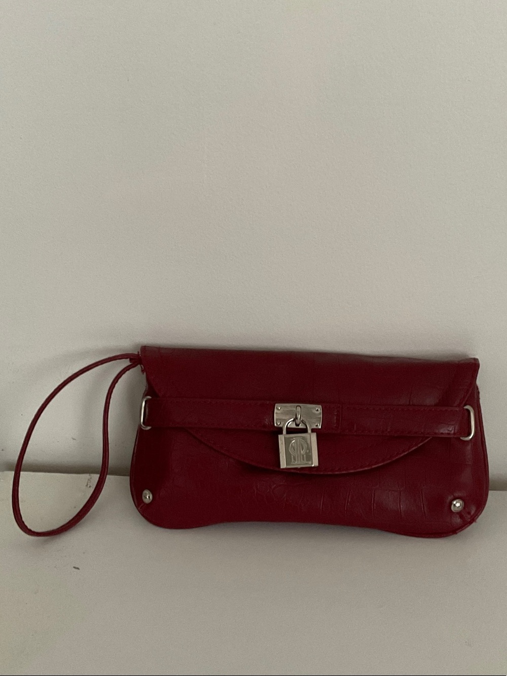 Jennifer Lopez Red Leather Wristlet Clutch with Silver-Tone Lock
